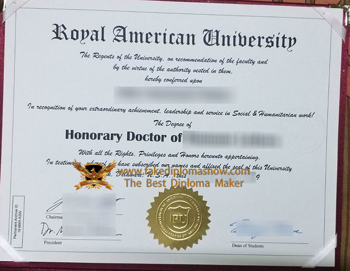 Royal American University diploma