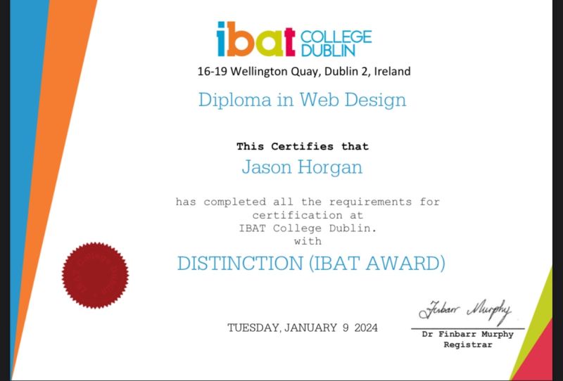 IBAT College Dublin diploma certificate