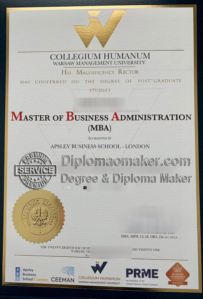 Collegium Humanum – Warsaw Management University diploma