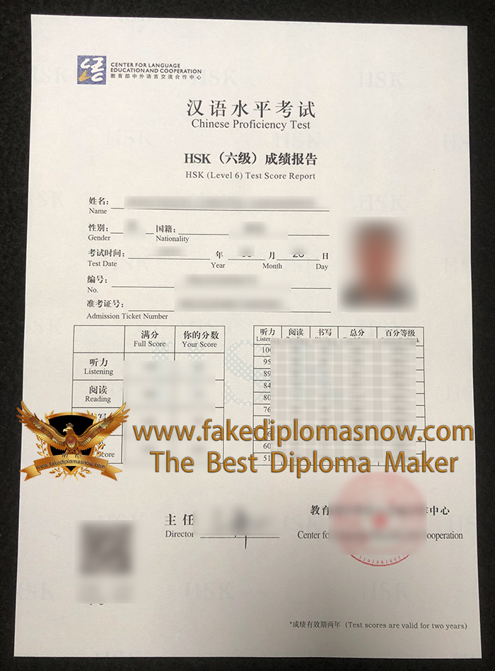 HSK (Level 6) Test Score Report