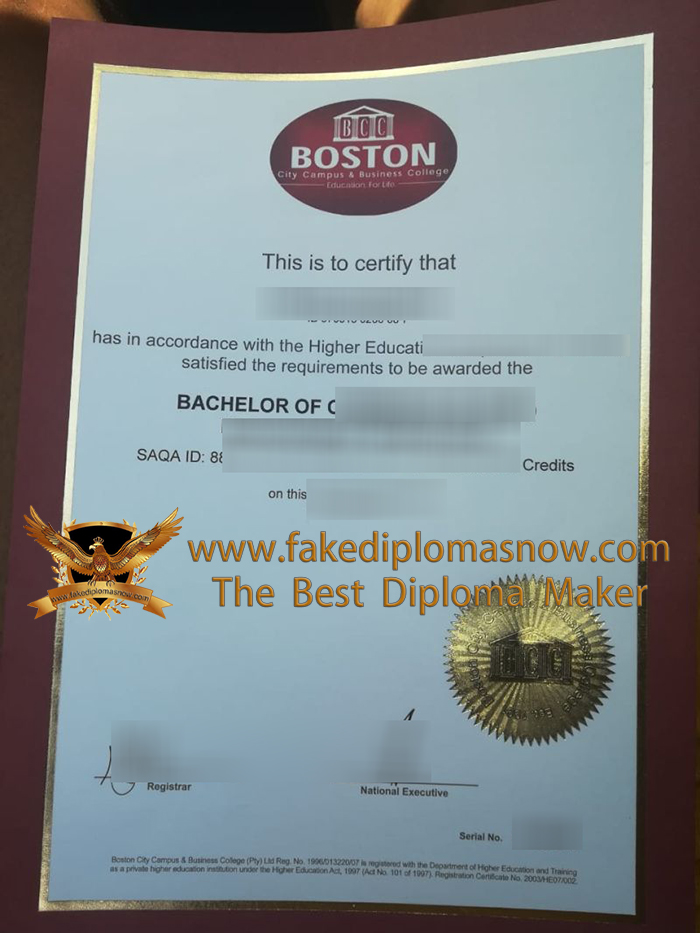 Boston City Campus diploma