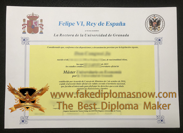 Universidad de Granada Master's degree certificate