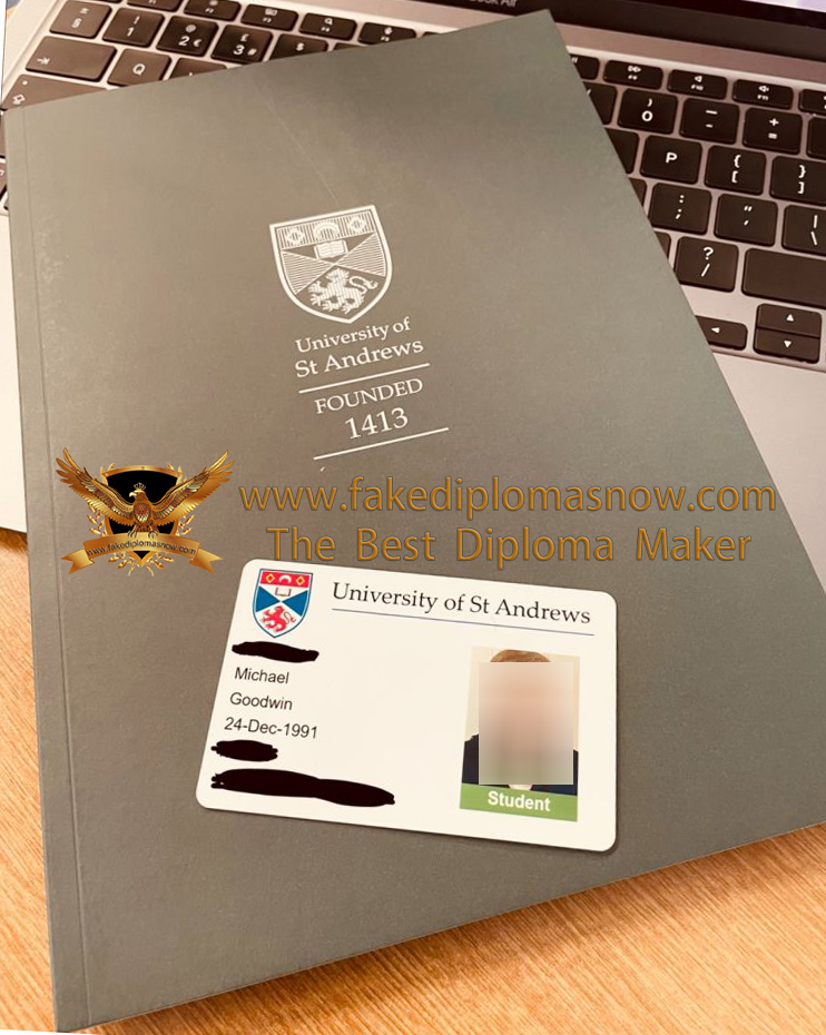 University of St Andrews diploma cover and student card